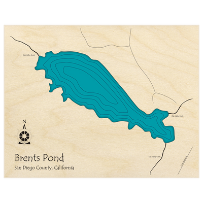 Bathymetric topo map of Brents Pond  with roads, towns and depths noted in blue water