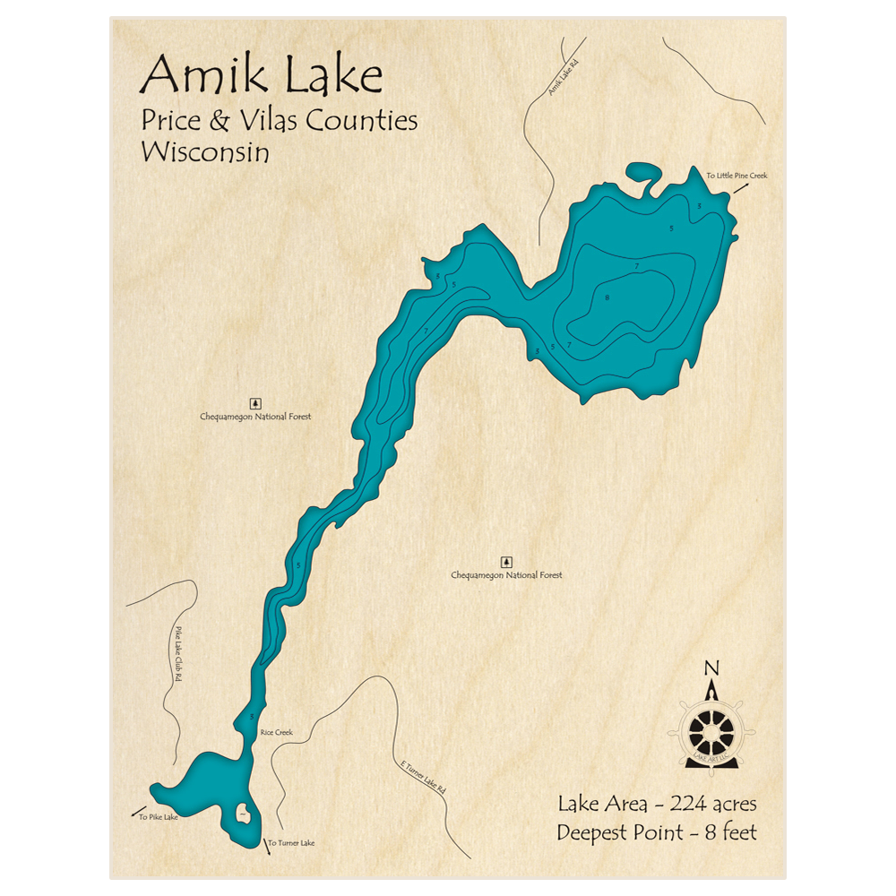 Bathymetric topo map of Amik Lake with roads, towns and depths noted in blue water